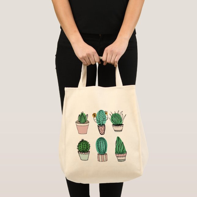 Bolsa Tote Cactos suculenta a ilustração das plantas em vasos (Frente (produto))