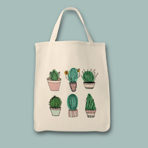 Bolsa Tote Cactos suculenta a ilustração das plantas em vasos