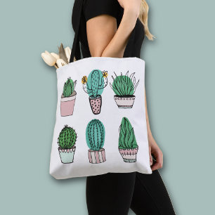 Bolsa Tote Cactos suculenta a ilustração das plantas em vasos