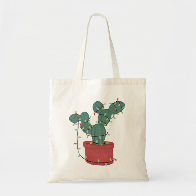 Bolsa Tote Cactus Christmas Lights Lover Engraçado Xmas (Frente)