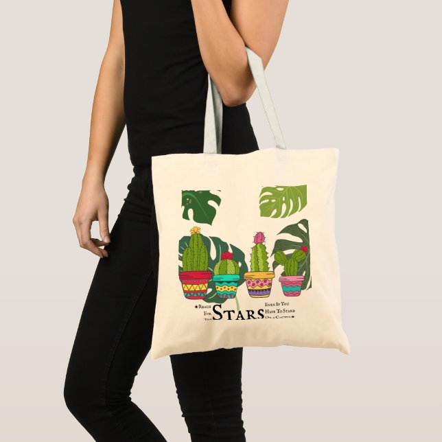 BOLSA TOTE CACTUS COM GRANDES FOLHAS E CITAÇÃO (Frente (produto))