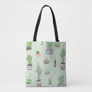 Bolsa Tote Cactus Love: Um Bom Padrão De Cartoon.