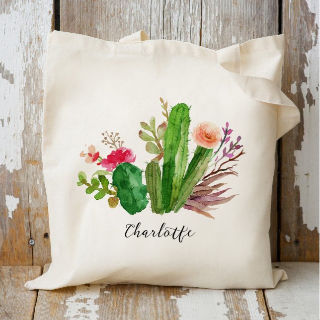 Bolsa Tote Cactus,Nome Personalizado,Personalizado (Criador carregado)