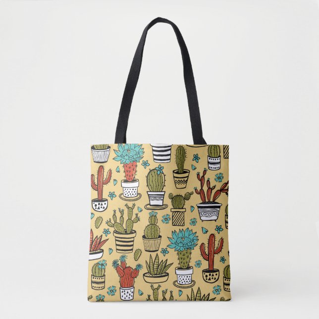 Bolsa Tote Cactus Succulent: desenho desenhado à mão (Frente)