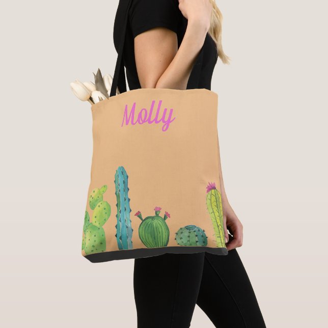 Bolsa Tote Cactus Succult Watercolor Personalize Bag de Merca (Close Up)
