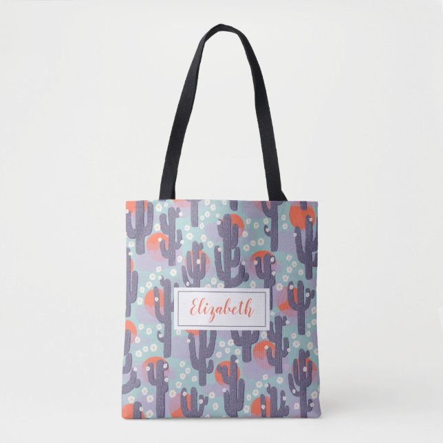 Bolsa Tote Cactus Sun Desert Botânico Floral Personalizado (Frente)