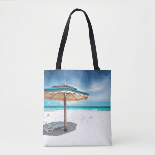 Bolsa Tote Cadeira de praia e praia de prata das areias do
