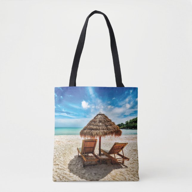 Bolsa Tote Cadeiras de descanso na praia com almofada (Frente)