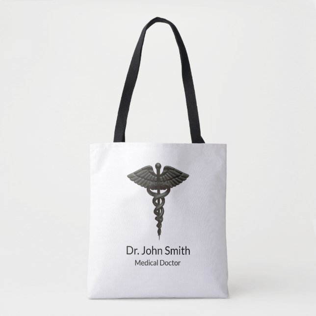 Bolsa Tote Cadubo Médico Simples Profissional Branco Preto (Frente)