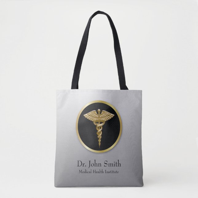 Bolsa Tote - Caduceu Médico Profissional Dourado (Frente)