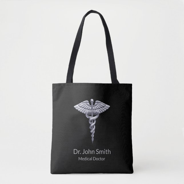 Bolsa Tote Caduco Médico Silver Classy em Preto (Frente)