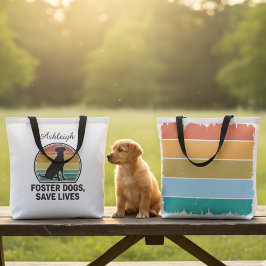 Bolsa Tote Cães Adotados Salvam Vidas Retrô Pôr do Sol Resgat