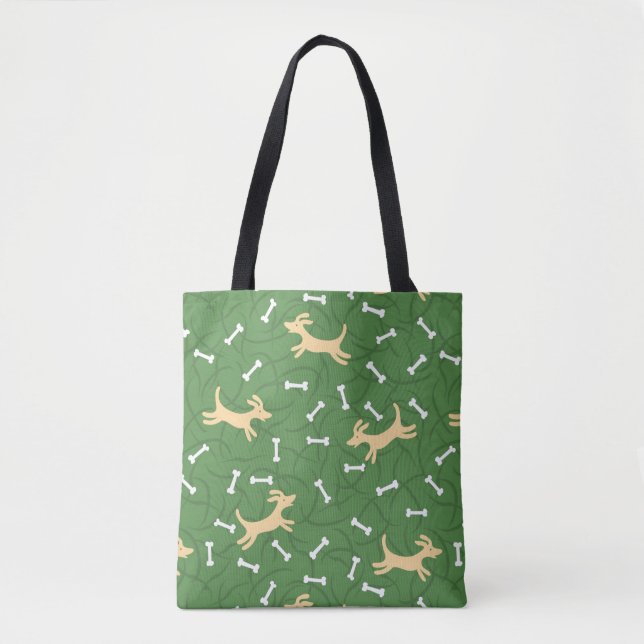 Bolsa Tote cães afortunados com fundo dos ossos (Frente)