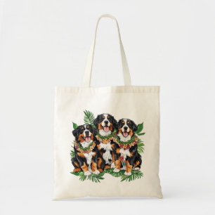 Bolsa Tote Cães Berneses de Montanha Havaianos com Flor Lei