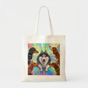 Bolsa Tote Cães Cachorros com fundo arco-íris