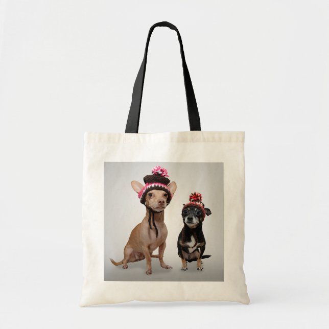 Bolsa Tote Cães da chihuahua com foto dos chapéus (Frente)