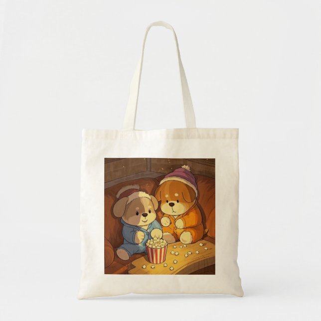 Bolsa Tote Cães de desenho animado cachorros com pipoca (Frente)