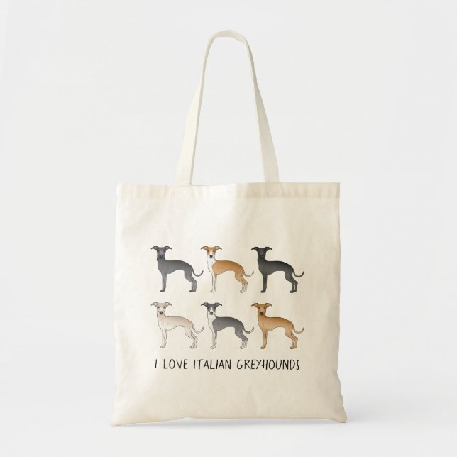 Bolsa Tote Cães de desenho animado Italian Greyhound com text (Frente)