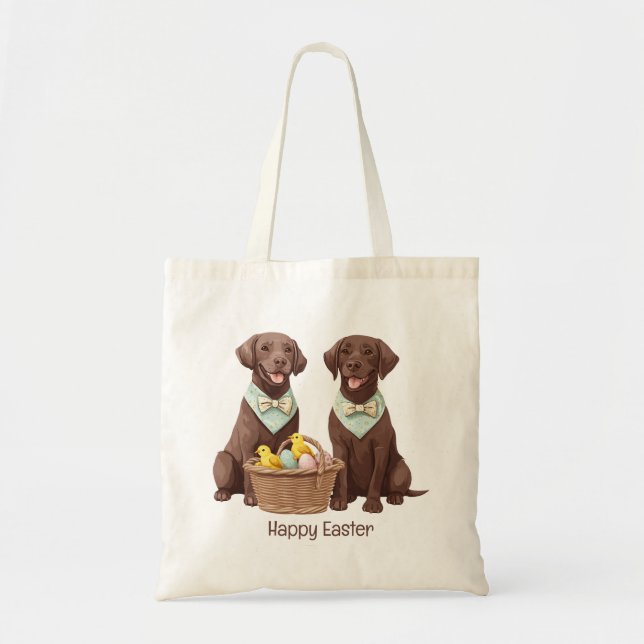 Bolsa Tote Cães de felz pascoa de chocolate Labrador (Frente)