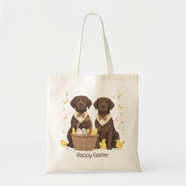 Bolsa Tote Cães de felz pascoa de chocolate Labrador (Frente)