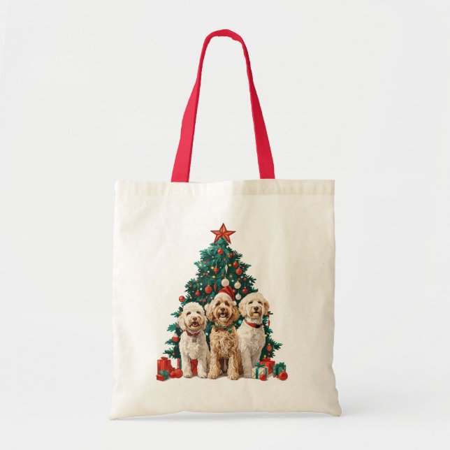 Bolsa Tote Cães de Goldendoodle de Natal (Frente)
