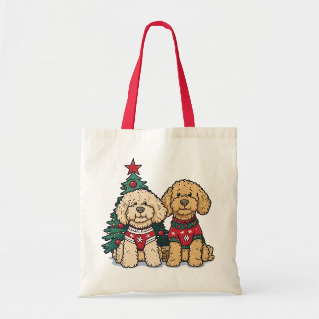 Bolsa Tote Cães de Goldendoodle de Natal (Frente)