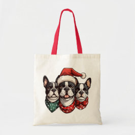 Bolsa Tote Cães de Natal em Boston Terrier