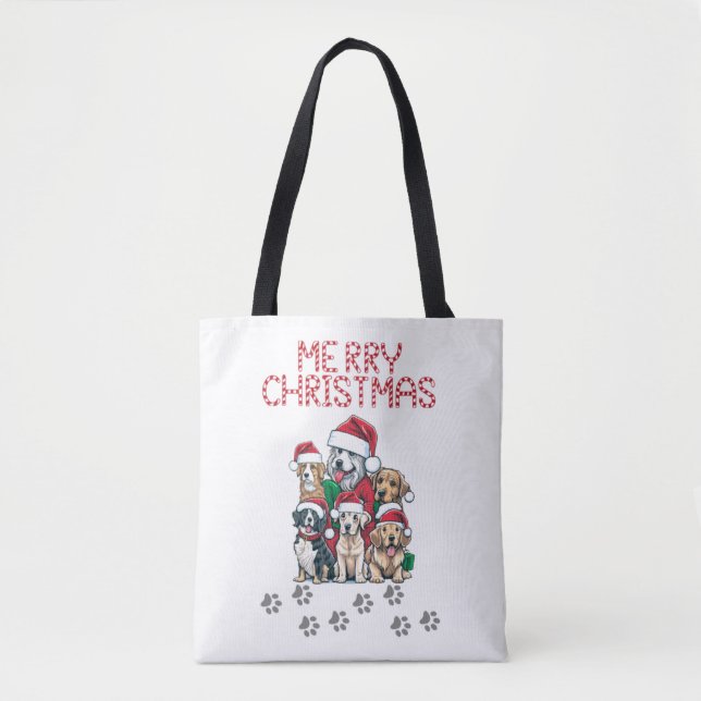 Bolsa Tote Cães de Natal Feliz (Frente)