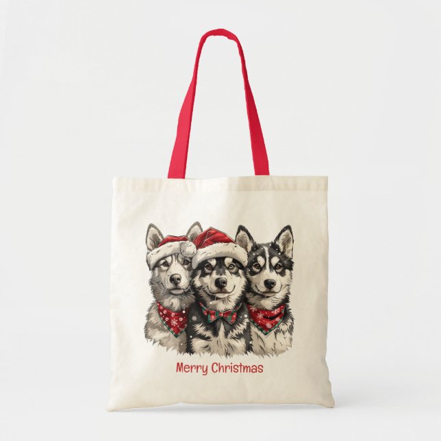 Bolsa Tote Cães de Rouco Feliz de Natal (Frente)