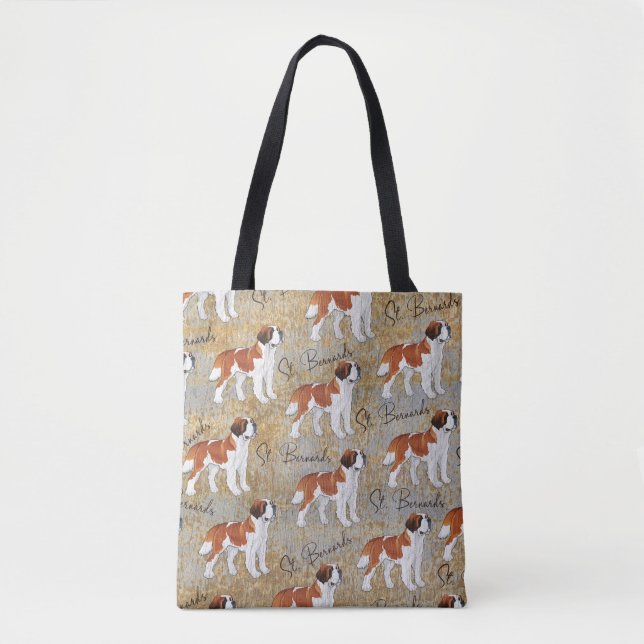 Bolsa Tote Cães de St Bernard com fundo rústico (Frente)