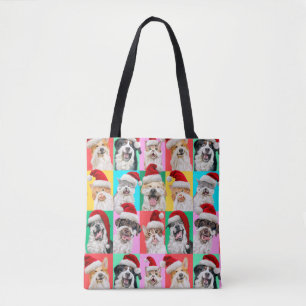 Bolsa Tote Cães e Gatos com Barba de Papai Noel