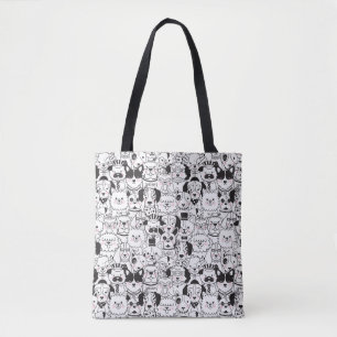 Bolsa Tote Cães Engraçados, Pretos e Brancos, Padrão Anima