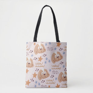 Bolsa Tote Cães, estrelas, linhas, linhagens, sem costura: