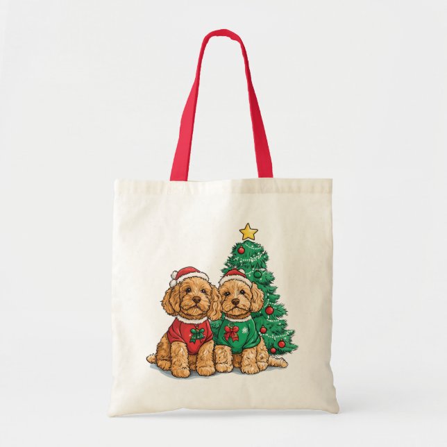 Bolsa Tote Cães Goldendoodle de Natal (Frente)