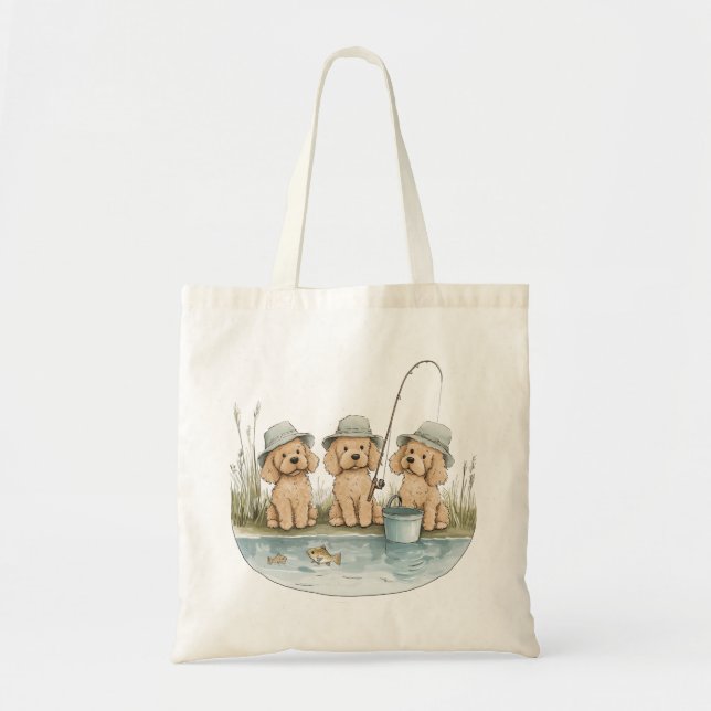 Bolsa Tote Cães Goldendoodle Pescando (Frente)