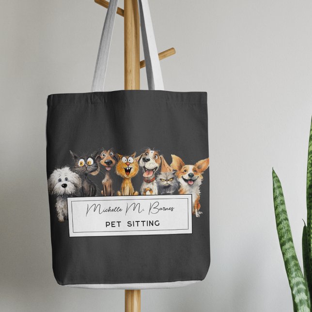 Bolsa Tote Cães Loucos Engraçados Cães Pet Sitter Negros (Criador carregado)