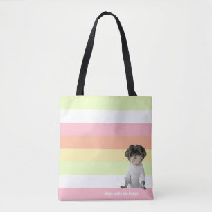 Bolsa Tote Cães Me Fazem Feliz Shihtzu Melon Rosa Simples