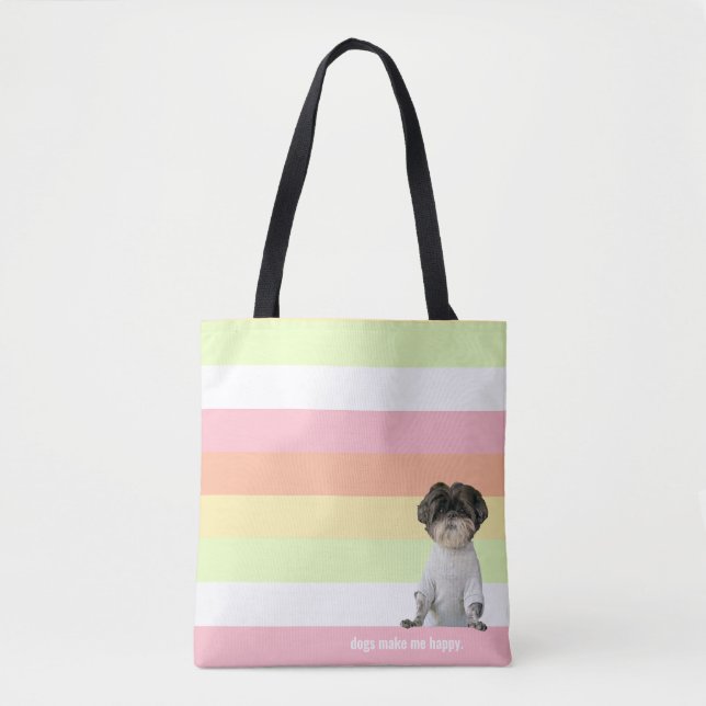 Bolsa Tote Cães Me Fazem Feliz Shihtzu Melon Rosa Simples (Frente)