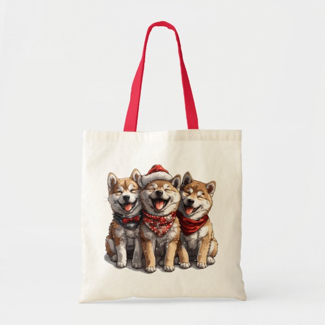 Bolsa Tote Cães Papais noeis de Shiba Inu de Natal (Frente)
