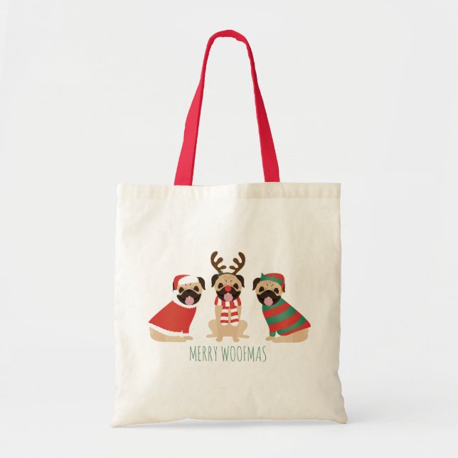 Bolsa Tote Cães Pug felizes (Frente)