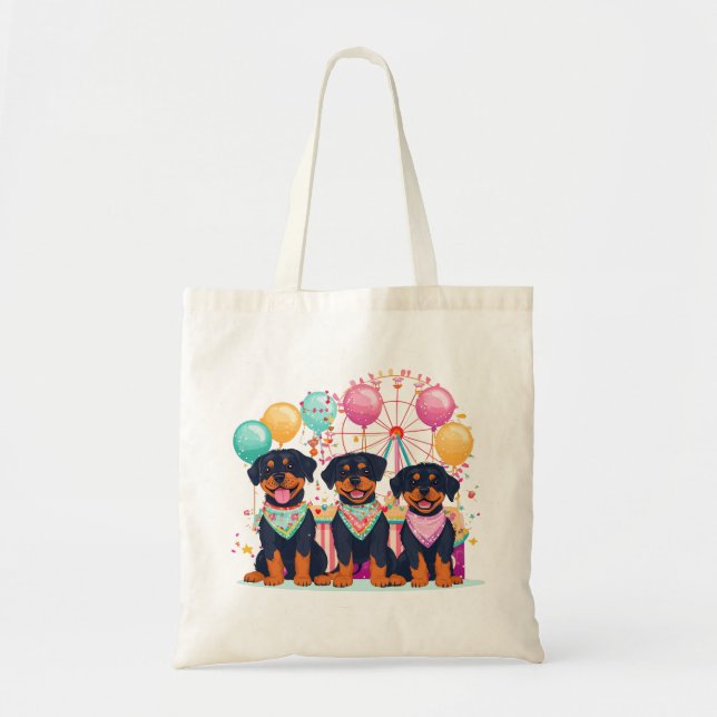 Bolsa Tote Cães Rottweiler Em Um Parque De Diversões  (Frente)