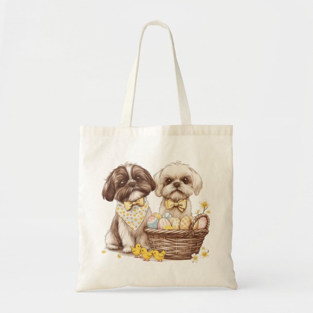Bolsa Tote Cães Shih Tzu de Páscoa (Frente)