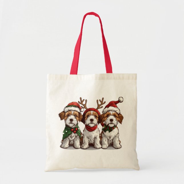 Bolsa Tote Cães Terrier Fox Terrier do Welsh Wire de Natal (Frente)