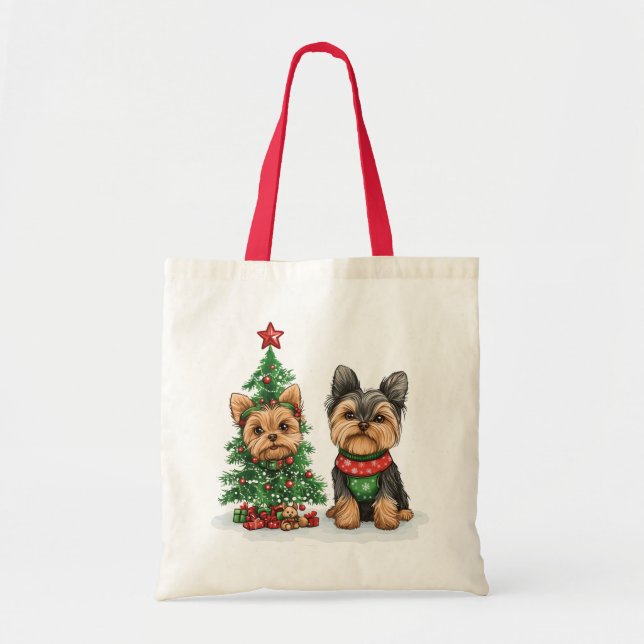 Bolsa Tote Cães Yorkie de Natal (Frente)