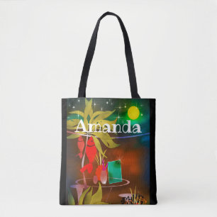 Bolsa Tote Café bar da praia de verão, coquetel noturno moo