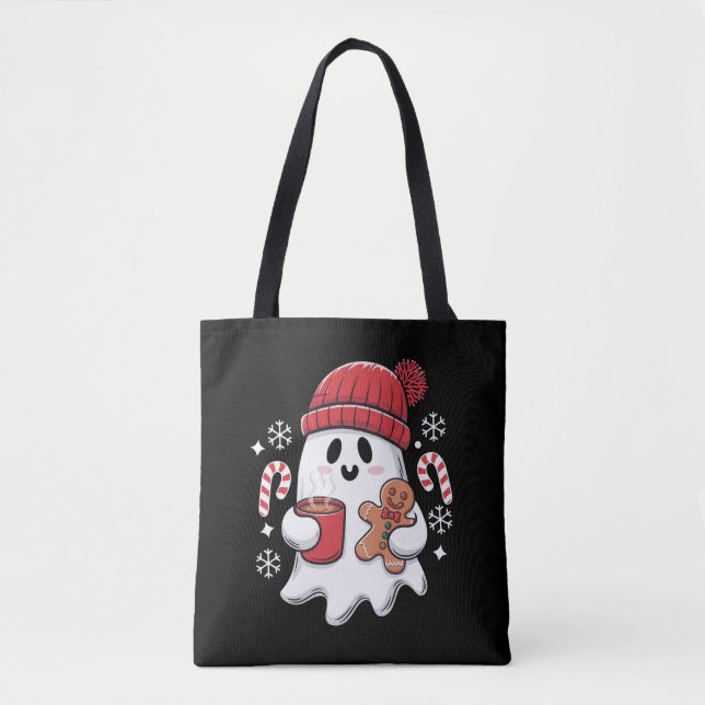 Bolsa Tote Café com Gelo Fantasma Fofo de Natal Retrô Café de (Frente)