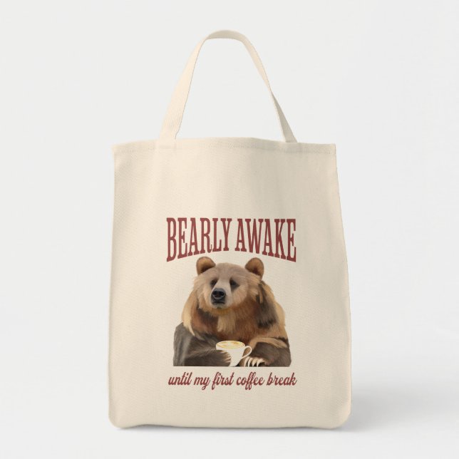 Bolsa Tote Café Com Urso Dormente Dormente (Frente)