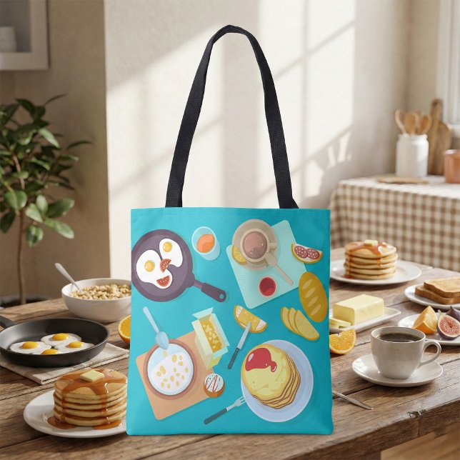 Bolsa Tote Café da Manhã Delicioso Panquecas Ovos Café (Criador carregado)