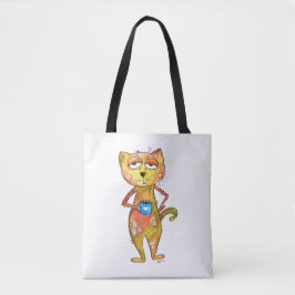 Bolsa Tote Café de Bebendo de Gato Bravo Centeado