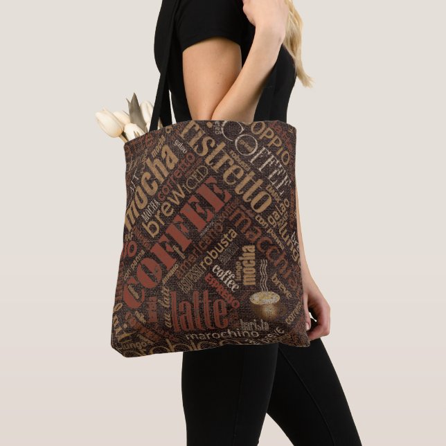 Bolsa Tote Café em Burlap Word Cloud ID283 (Close Up)